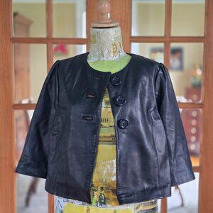 INC Cropped, Black, 100% Leather Jacket, Size S